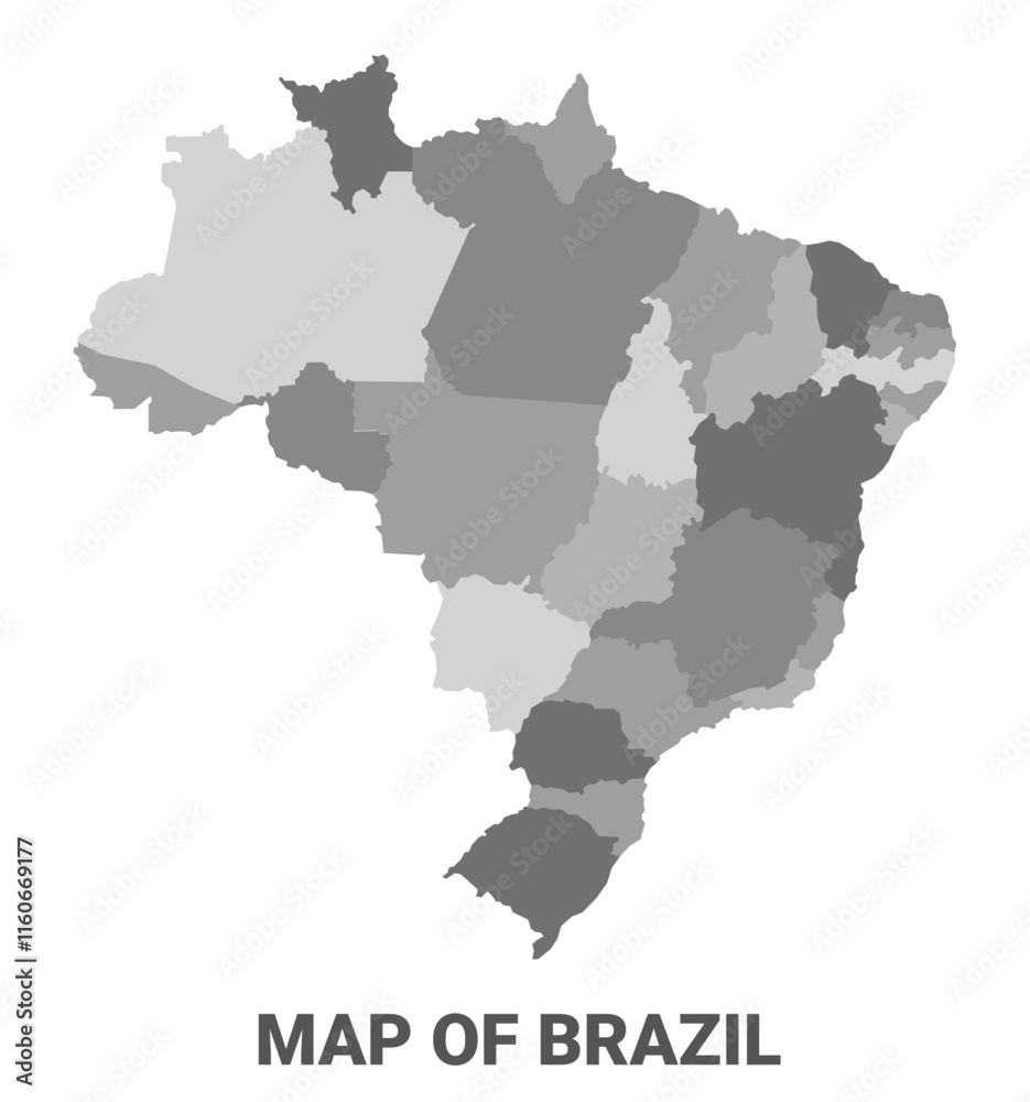 Fototapeta premium Brazil Greyscale political map simple flat illustration