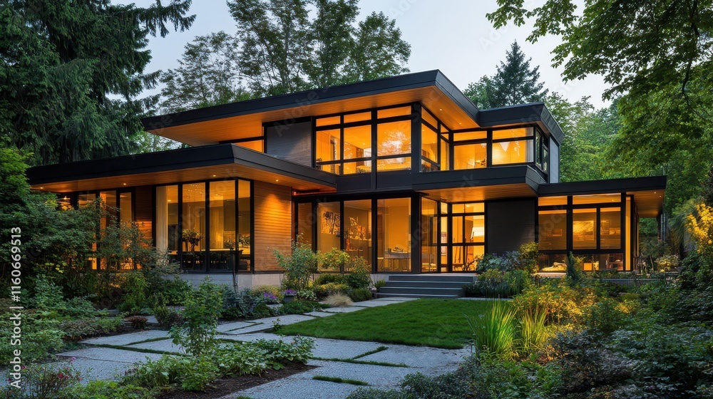 Modern house exterior showcasing contemporary design amidst lush surroundings Modern house exterior showcasing contemporary design amidst lush surroundings