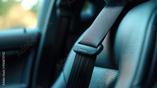 A close-up view of a car seat belt, useful for illustrating safety features or automotive details photo