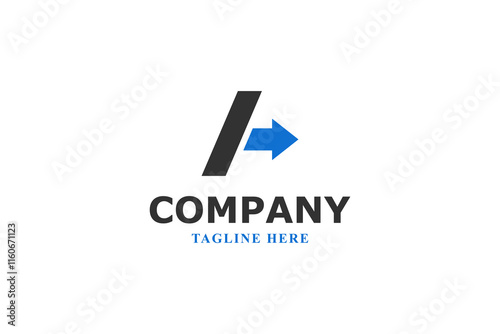 letter a and blue arrow minimal logo design
