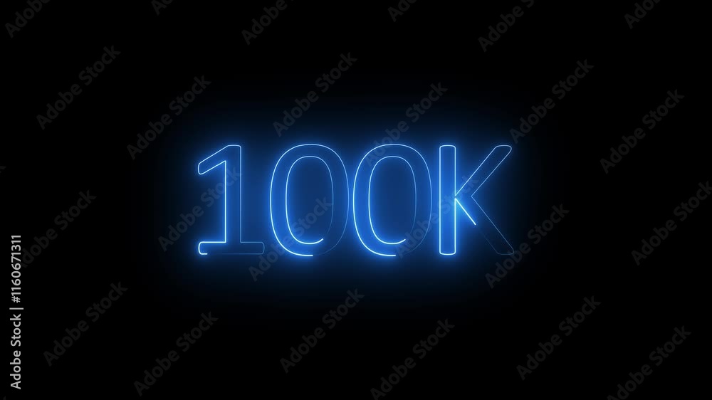 100K text animation by green color neon on black background. 100K Followers Celebration text animation. 100K text animation by green color neon on black background. 100K Followers Celebration text animation.