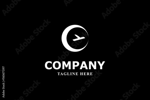 letter c moon and plane modern logo