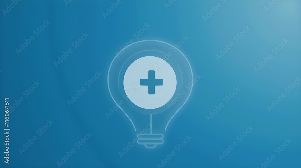 A light bulb outline with a plus sign inside is displayed on a gradient blue background. A light bulb outline with a plus sign inside is displayed on a gradient blue background.