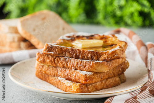 French Toast with Honey and Butter, Sweet Breakfast Delight, Delicious and Tasty Morning Treat