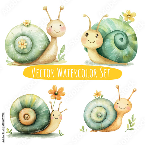 Whimsical Watercolor Snail Illustrations Set