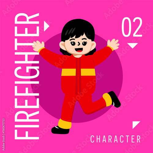 Illustration Girls Kid Cute Wear Outfit Firefighter