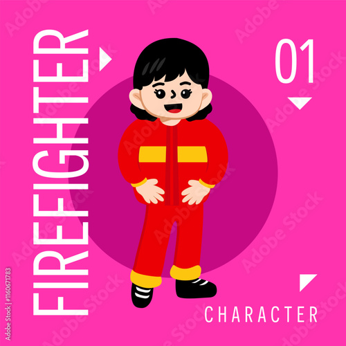 Illustration Girls Kid Cute Wear Outfit Firefighter