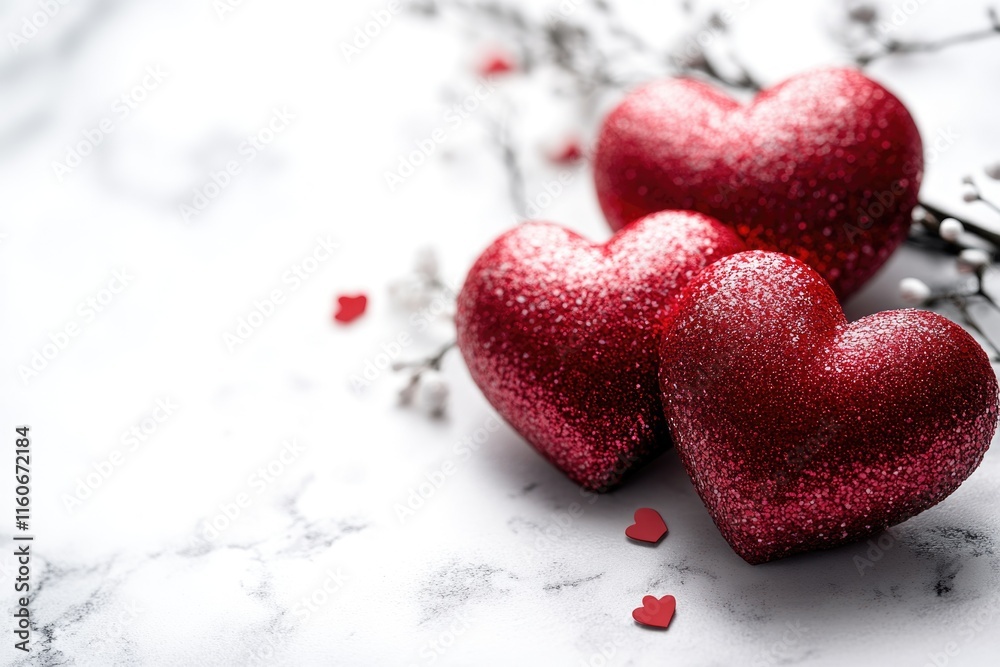 Fototapeta premium A pair of red hearts sits on a table, symbolizing love and affection