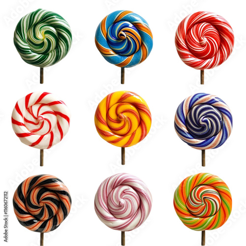 Colorful Swirl Lollipops Isolated on transparent Background
