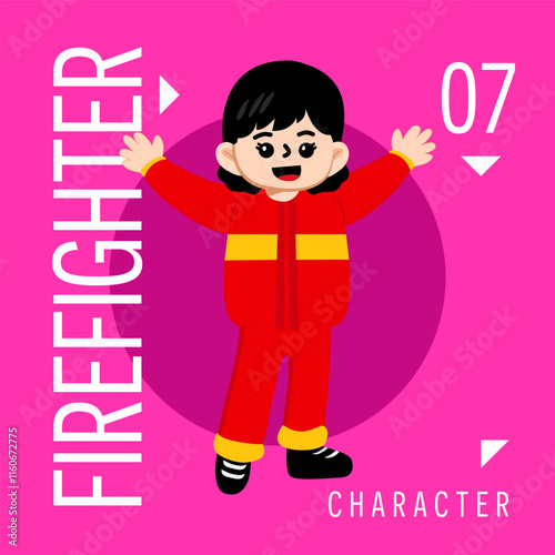 Illustration Girls Kid Cute Wear Outfit Firefighter
