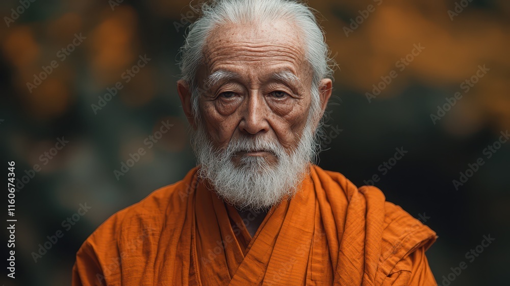 Wisdom of the aged monk in a serene mountain landscape adorned by autumn colors Wisdom of the aged monk in a serene mountain landscape adorned by autumn colors