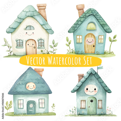 Whimsical Watercolor Houses Illustration Set