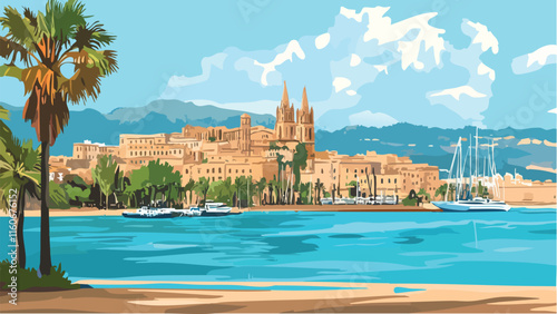 Palma de Mallorca- Palm Trees and Seaside Views.eps