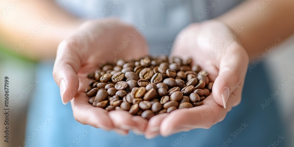 Farm to table concept. Hands holding a mound of roasted coffee beans, emphasizing freshness and quality in a natural setting. Farm to table concept. Hands holding a mound of roasted coffee beans, emphasizing freshness and quality in a natural setting.