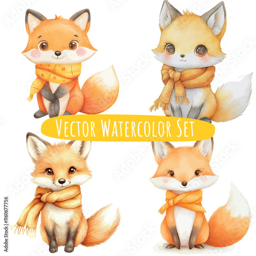Watercolor Fox Illustrations   Whimsical Set of 4