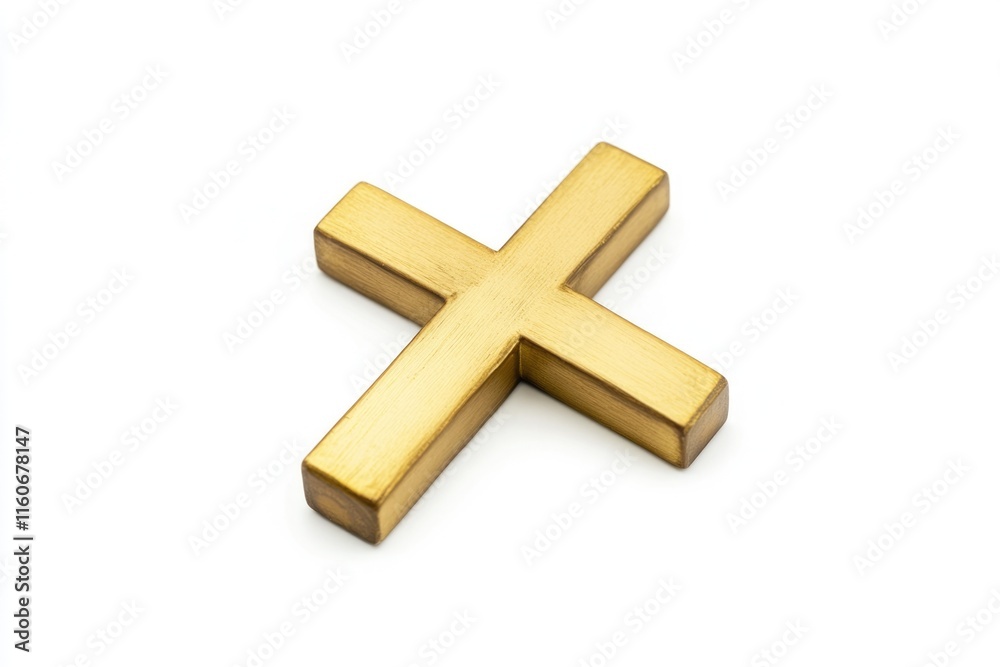 Obraz premium A single wooden cross placed on a clean and simple white surface, suitable for various uses such as religious or decorative purposes
