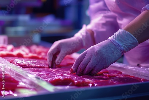 A close-up shot of someone wearing gloves