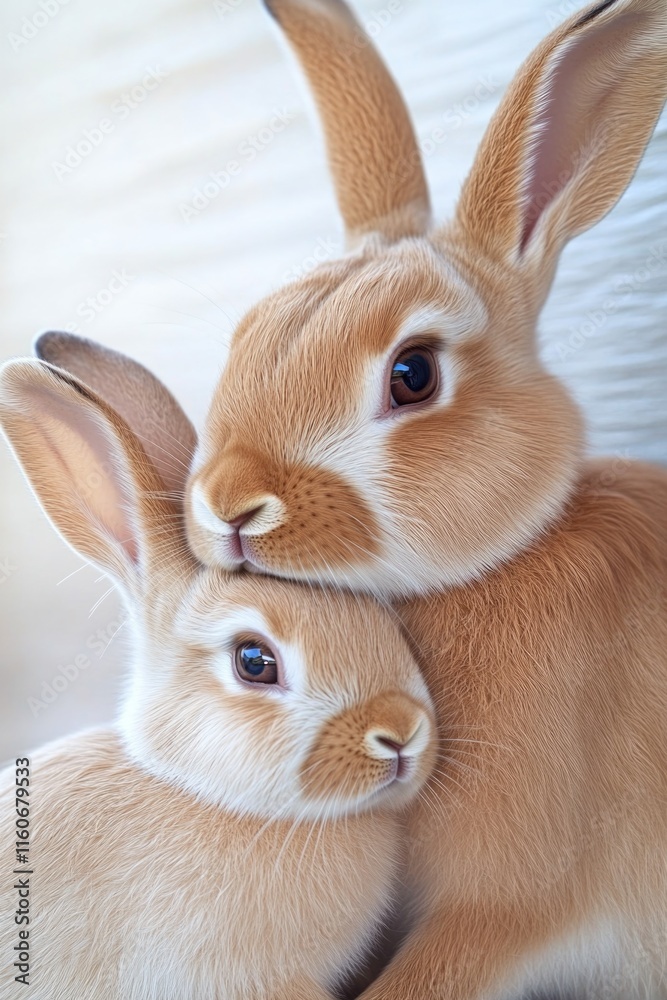 Fototapeta premium Two rabbits resting side by side
