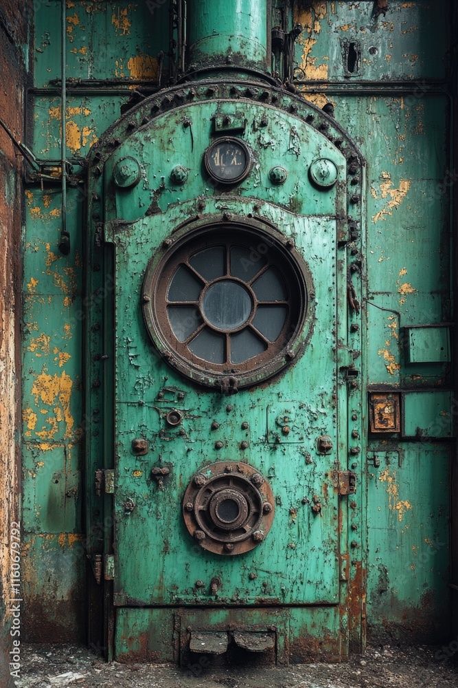 A green door with a round window, perfect for decoration or illustration A green door with a round window, perfect for decoration or illustration