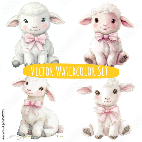 Adorable Watercolor Baby Lamb Illustrations Set