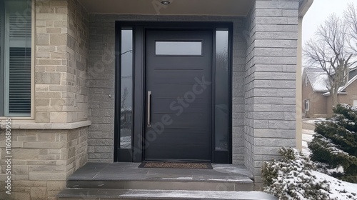 Dark gray fiberglass entry door silhouette with sleek modern design