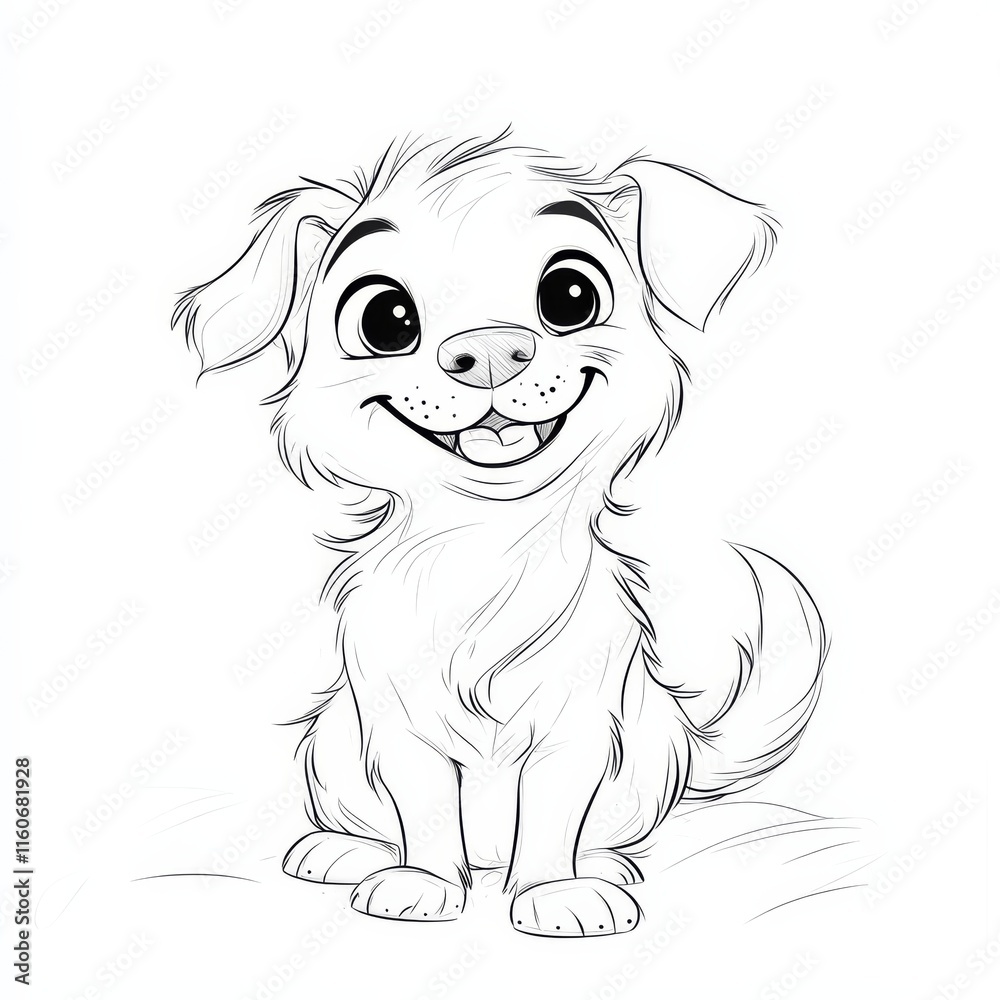 Cute Puppy with Big Smile: A charming cartoon illustration of a fluffy puppy with big, expressive eyes and a wide, toothy grin, capturing the essence of canine innocence and joy. Cute Puppy with Big Smile: A charming cartoon illustration of a fluffy puppy with big, expressive eyes and a wide, toothy grin, capturing the essence of canine innocence and joy.