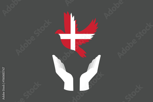 Peace for Denmark with flag, Flag of Denmark national country symbol illustration Vector, Rectangle Denmark flag illustration, Flat vector illustration
