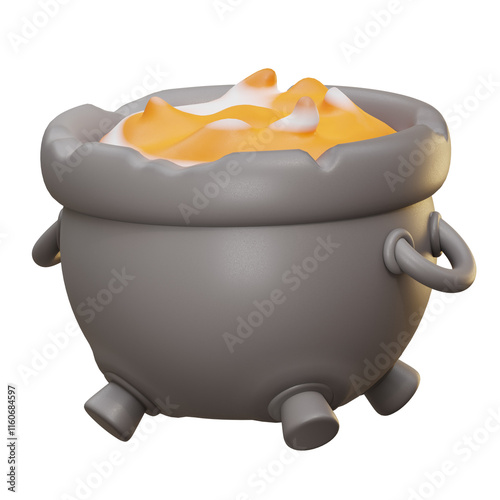 Canvas Print 3d illustration gray cauldron holds bubbling orange potion 2