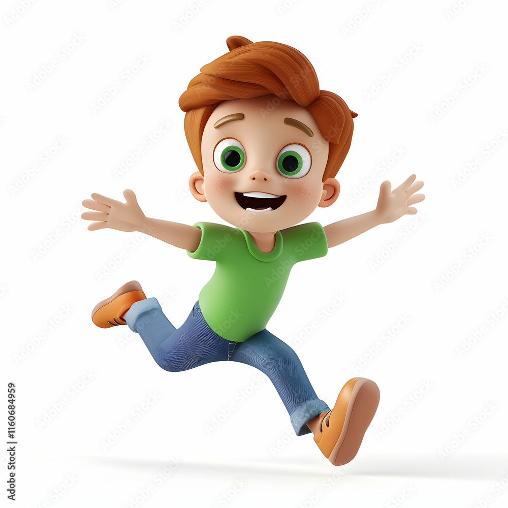 Happy Cartoon Boy Jumping with Joy in Colorful Casual Outfit Happy Cartoon Boy Jumping with Joy in Colorful Casual Outfit