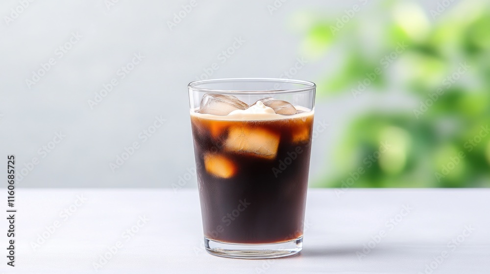A refreshing glass of iced coffee with cream and ice cubes. A refreshing glass of iced coffee with cream and ice cubes.