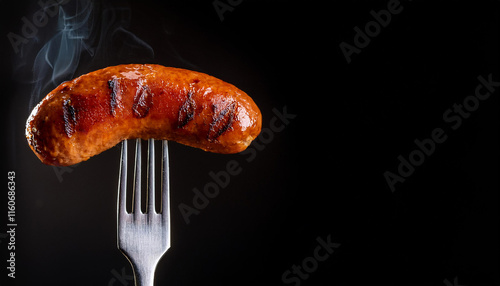 Fried sausages on fork