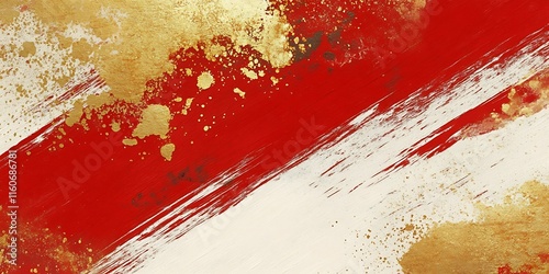 Abstract red, white, and gold paint strokes background.