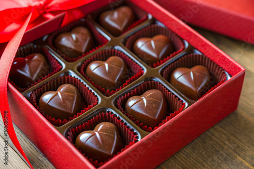 a box of chocolates with a red ribbon photo