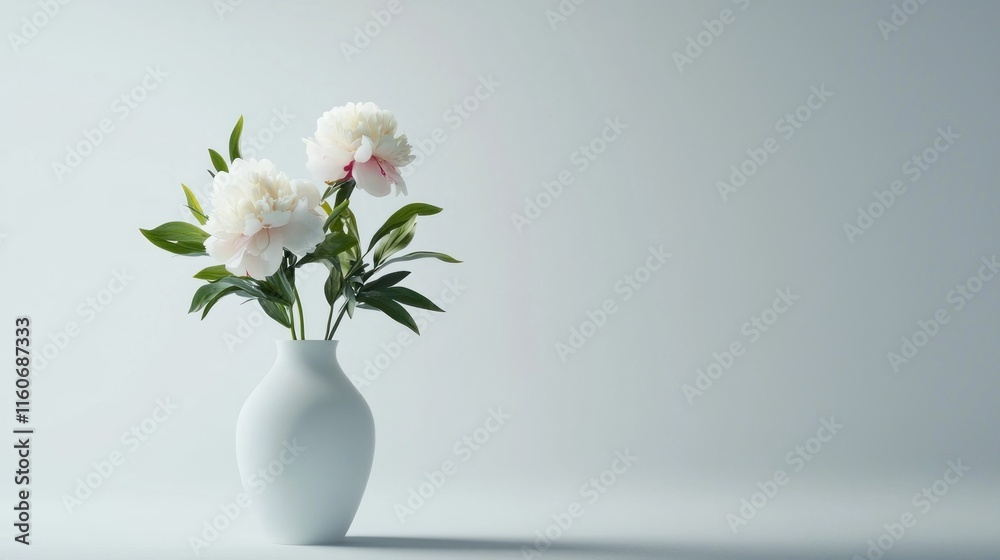 A minimalist vase with peonies against a soft background. A minimalist vase with peonies against a soft background.