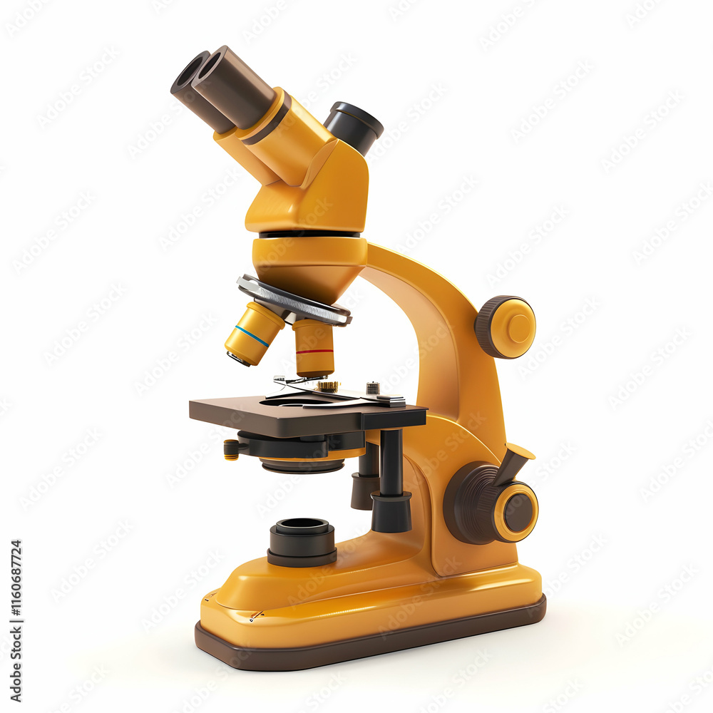 Bright Yellow Microscope Isolated on White Background for Science Bright Yellow Microscope Isolated on White Background for Science