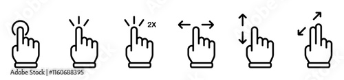 hand clck cursor tap double tap scroll move up down zoom and hold icon bundle