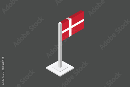 Denmark flag 3d style, Flag of Denmark national country symbol illustration Vector, Rectangle Denmark flag illustration, Flat vector illustration
