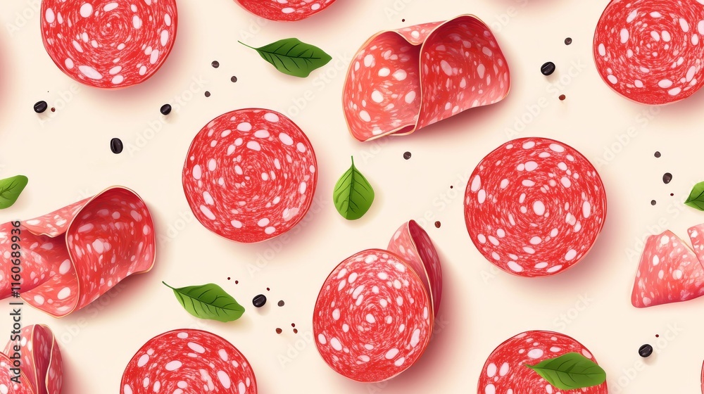 Seamless pattern with pizza salami. Vector flat background texture. Seamless pattern with pizza salami. Vector flat background texture.
