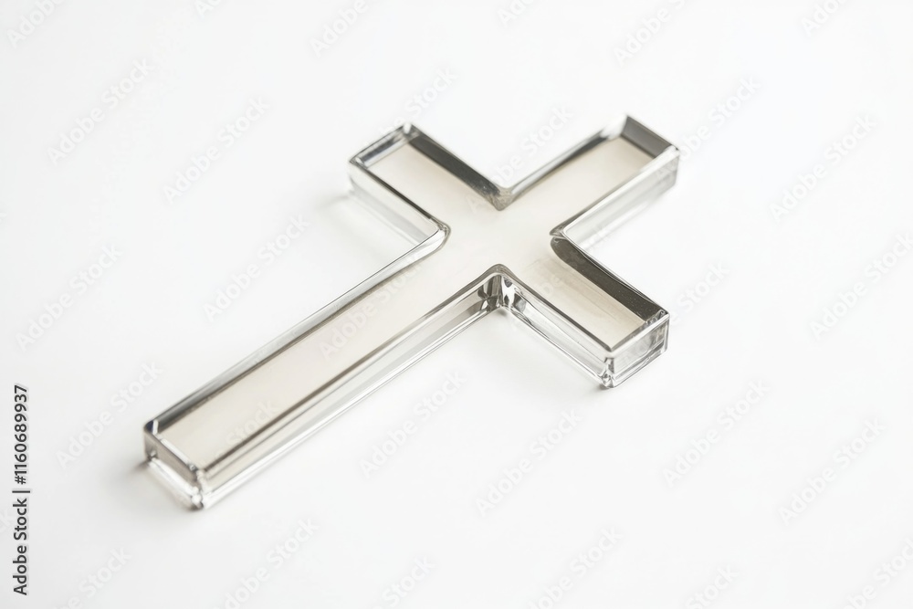 A silver cross on a simple white surface, perfect for various uses A silver cross on a simple white surface, perfect for various uses