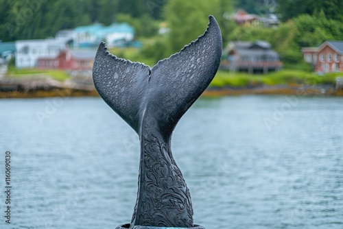 A whale's tail sticking out of the ocean, great for underwater or aquatic-themed images photo