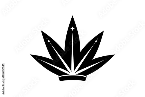 Black silhouette of marijuana leaf isolated on white background Marijuana leaf icon or cannabis. Geometric cannabis hemp crown silhouette marijuana leaf