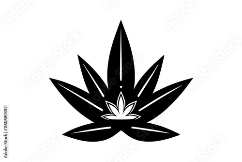 Black silhouette of marijuana leaf isolated on white background Marijuana leaf icon or cannabis.  Geometric cannabis hemp crown silhouette marijuana leaf