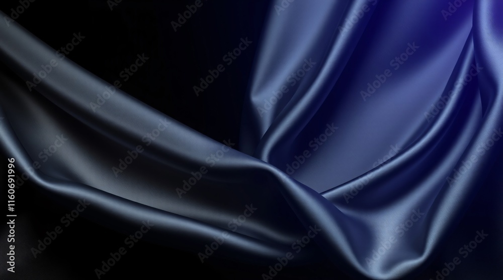 Fototapeta premium Dark dark deep Silk Black color abstract background. Silk satin velvet fabric. Elegant luxury rich. Curtain drapery folds line wave flow. Romance Valentine's Birthday Christmas. Design