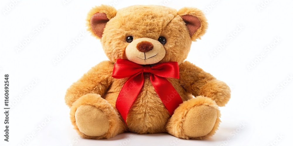 Fototapeta premium Cute Red Bow Teddy Bear Plush - Adorable Fluffy Bear