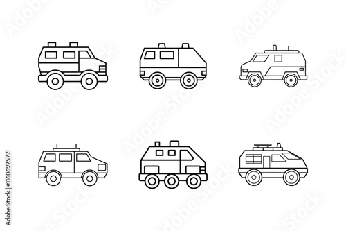 armored vehicle line art vector illustration, set of cars