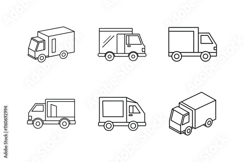 box truck line art vector illustration, set of trucks