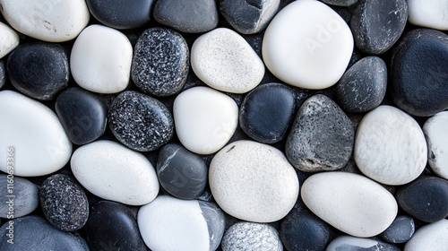 Black and white pebbles arranged in a pattern