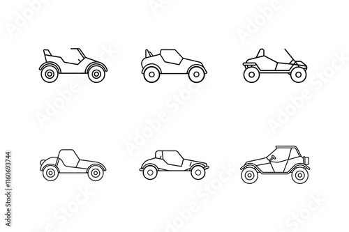dune buggy icon line art vector illustration, set of cars