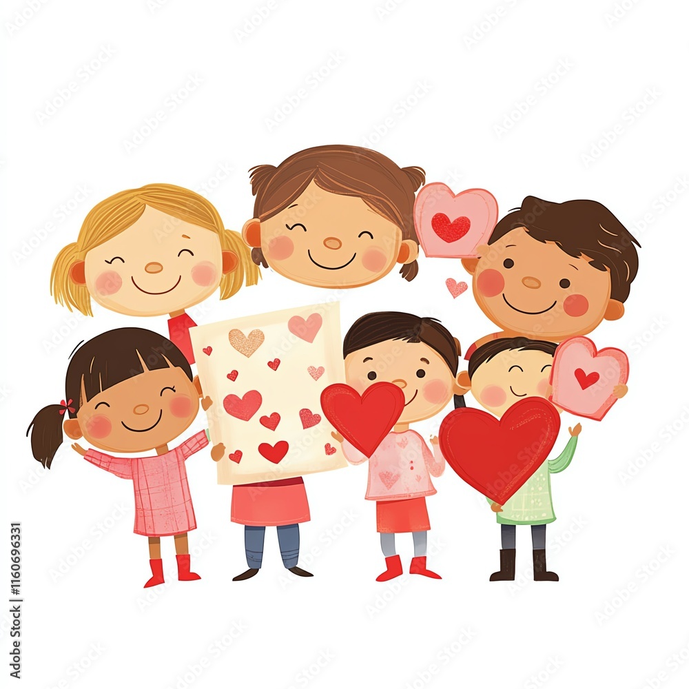 Joyful children celebrating love with heart decorations and smiles. Joyful children celebrating love with heart decorations and smiles.