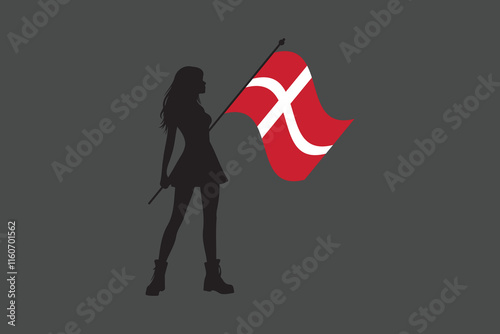 Denmark girl with flag, Flag of Denmark national country symbol illustration Vector, Rectangle Denmark flag illustration, Flat vector illustration

